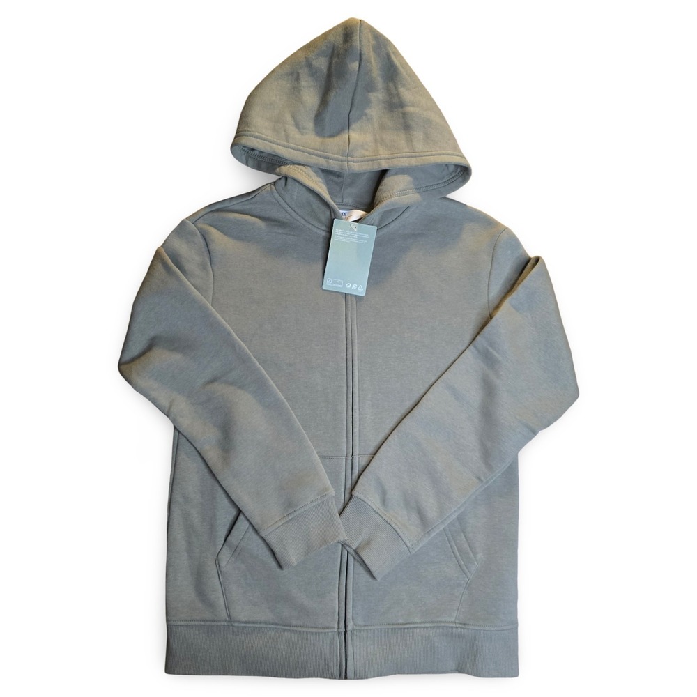 H&M Zip Up Hoodie Kids Size 12/14 Olive Green Fleece Lined Sweatshirt NWT